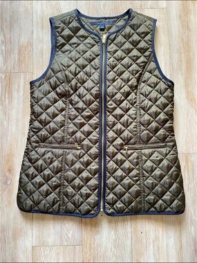 Tommy Hilfiger Olive Quilted Sleeveless Vest with Navy Trim Autumn 🍂 PSL Fall